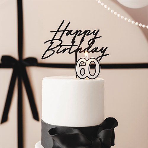 Black & White 60th Birthday Elegant Milestone Candle 5.5cm Product Gallery Image