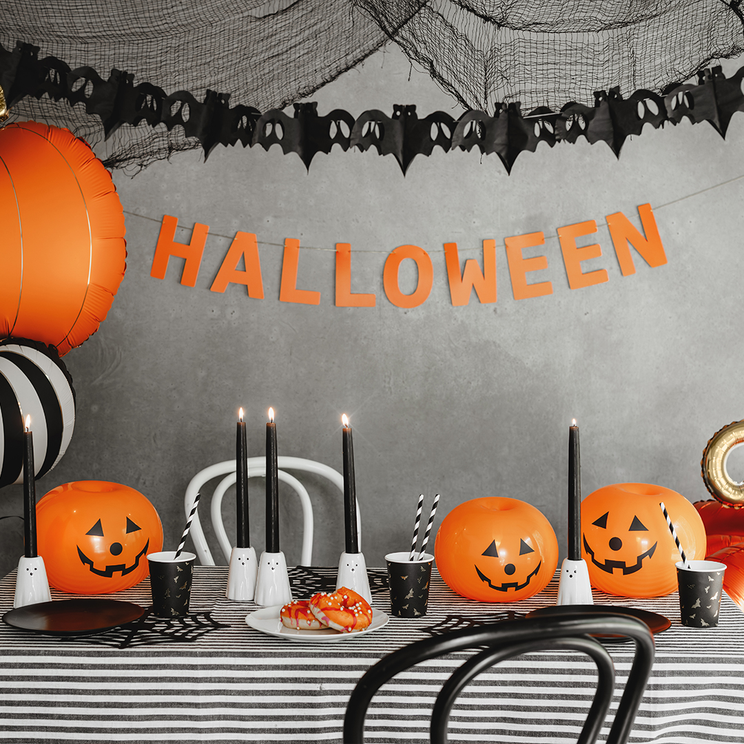 Black & White Striped Pumpkin Halloween Shaped Foil Balloon 53cm / 21 in View 3