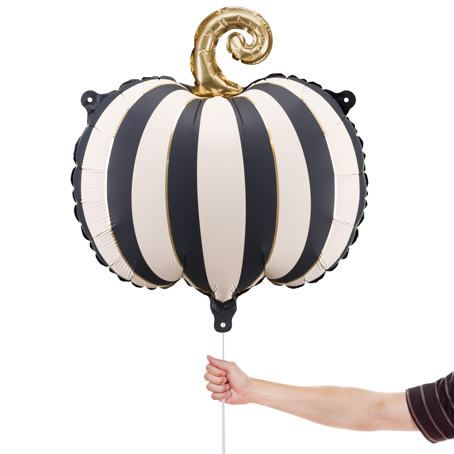 Black & White Striped Pumpkin Halloween Shaped Foil Balloon 53cm / 21 in View 5