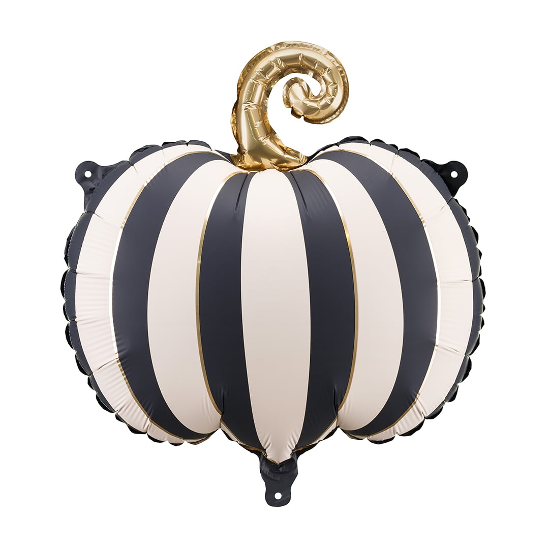 Black & White Striped Pumpkin Halloween Shaped Foil Balloon 53cm / 21 in
