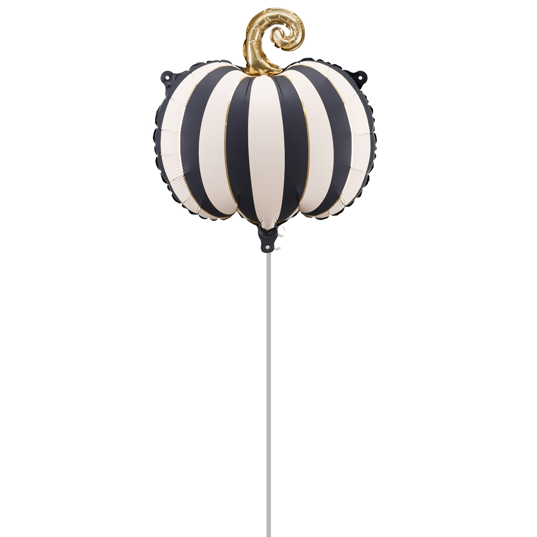 Black & White Striped Pumpkin Halloween Shaped Foil Balloon Inflated Balloon In A Box Product Gallery Image