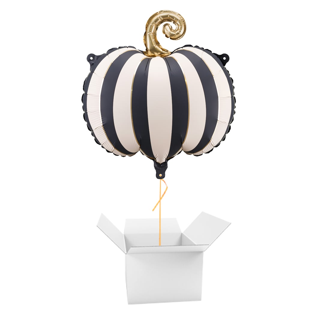 Black & White Striped Pumpkin Halloween Shaped Foil Balloon Inflated Balloon In A Box