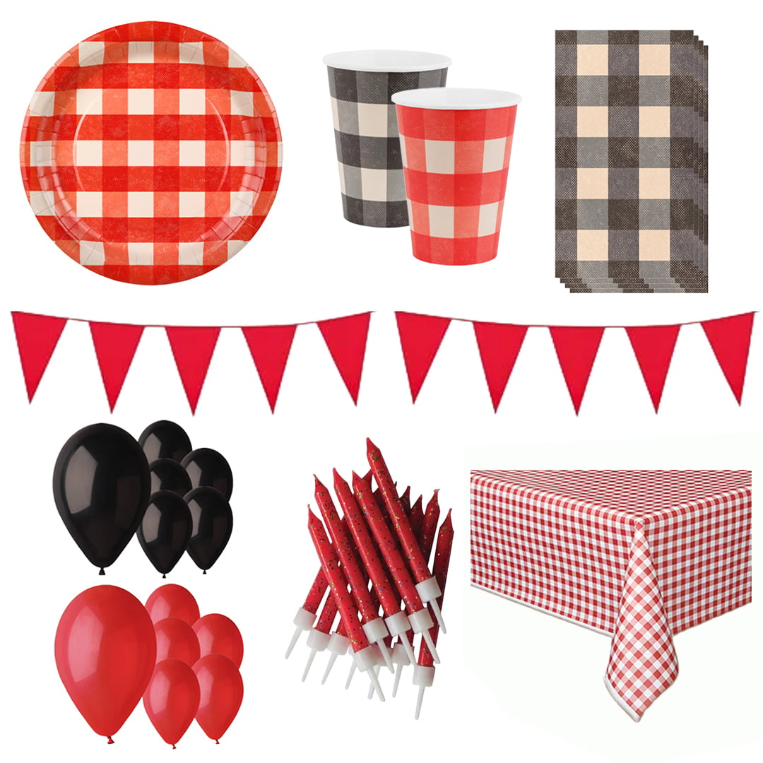 Black & Red Gingham 12 Person Deluxe Party Pack