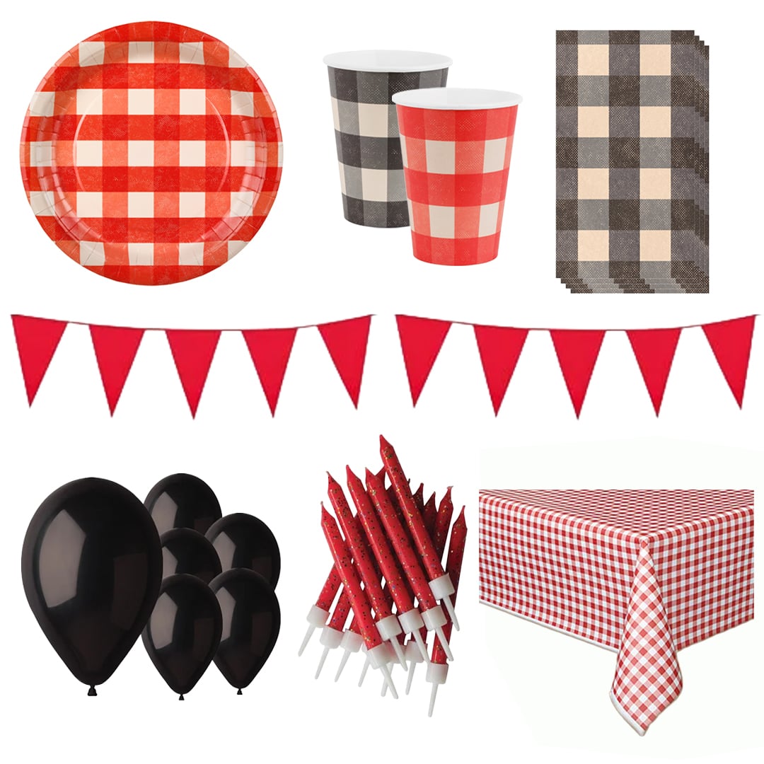 Black & Red Gingham 6 Person Deluxe Party Pack