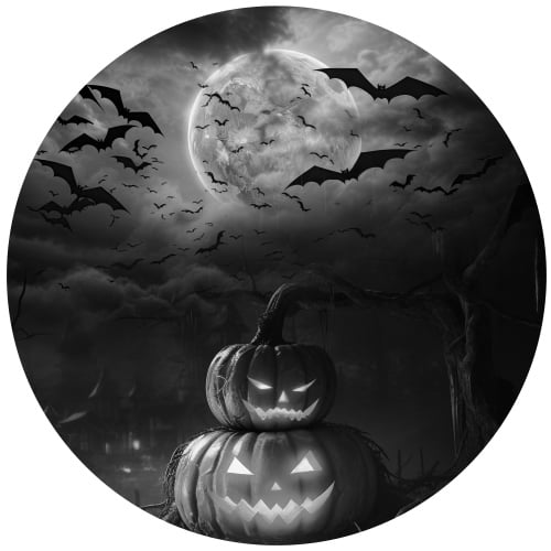 Black and White Halloween Scene Design Circle Sailboard Backdrop Product Image