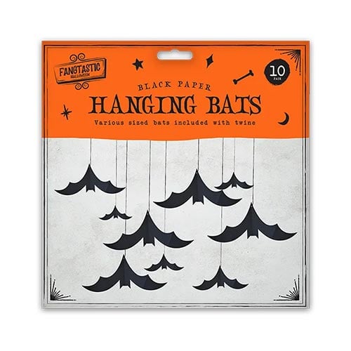 Black Bat Halloween Paper Hanging Decorations - Pack of 10 Product Image