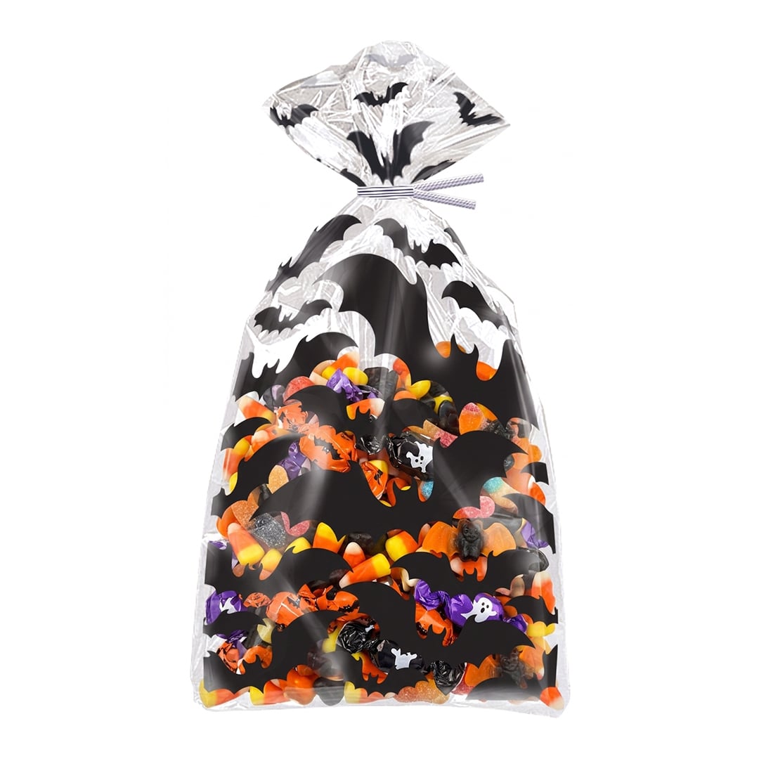 Black Bats Halloween Clear Cello Gift Bags with Twist Ties - Pack of 20