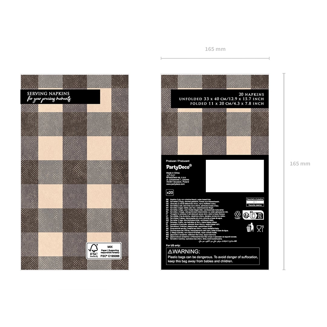 Black Checkered Gingham Picnic & Barbecue Rectangular Paper Luncheon Napkins 40cm 2 Ply - Pack of 20 Product Gallery Image