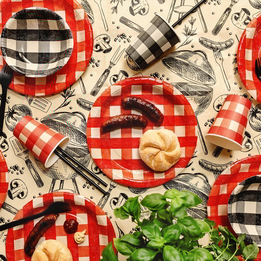 Black Checkered Gingham Round Paper Bowls 17cm - Pack of 6 Product Gallery Image