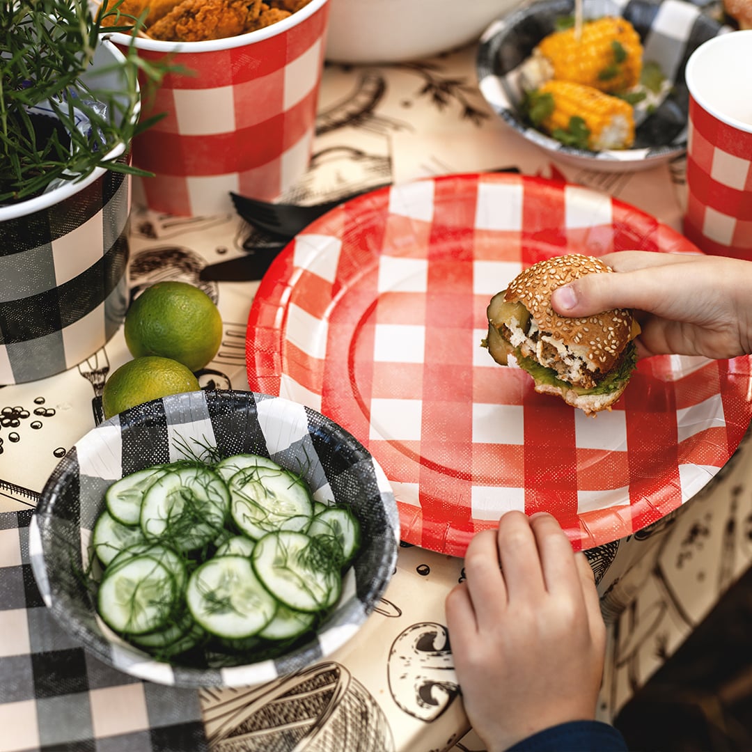 Black Checkered Gingham Round Paper Bowls 17cm - Pack of 6 Product Gallery Image