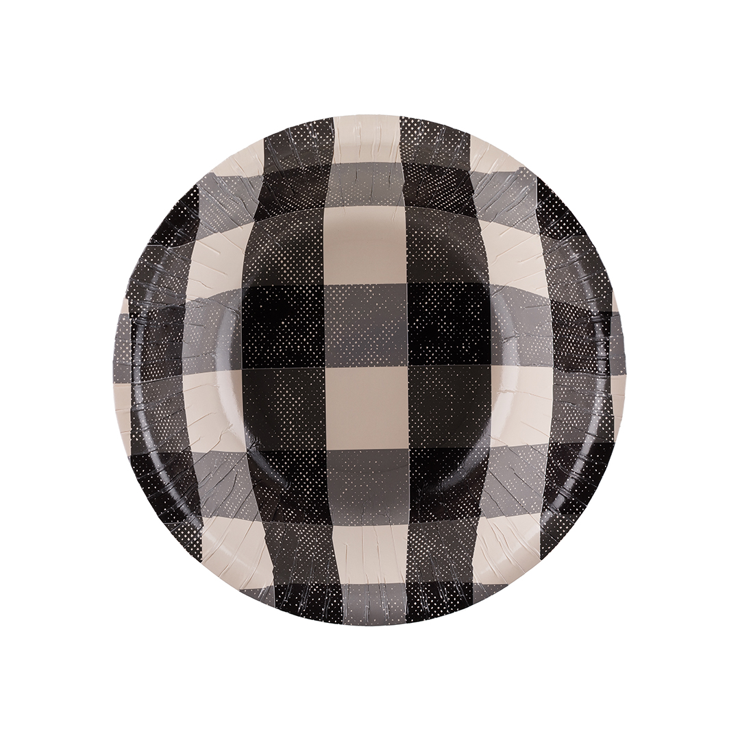 Black Checkered Gingham Round Paper Bowls 17cm - Pack of 6 Product Gallery Image