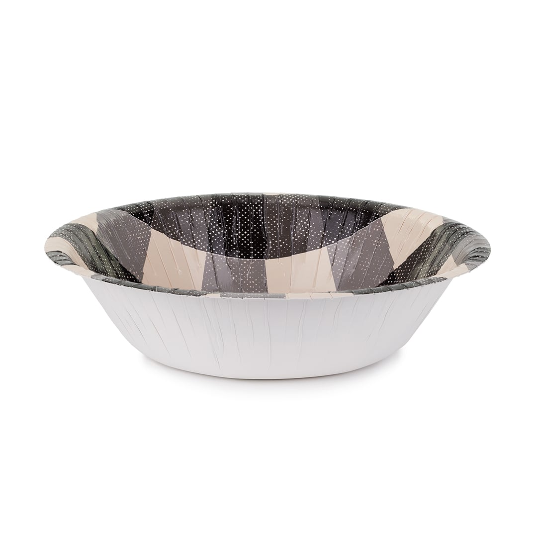 Black Checkered Gingham Round Paper Bowls 17cm - Pack of 6