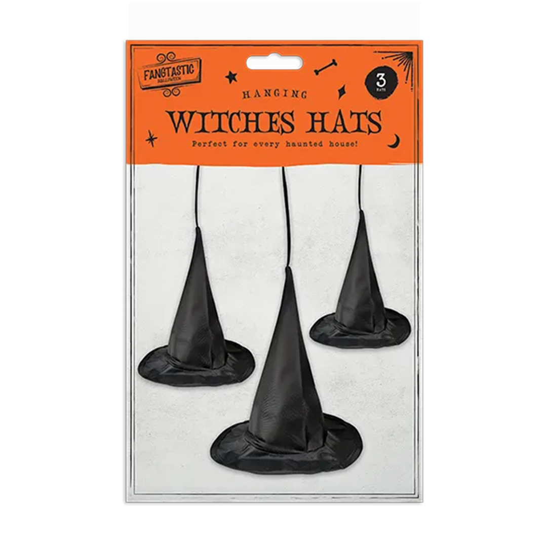 Black Fabric Witch Hat Halloween Hanging Decorations 20cm - Pack of 3 View 3