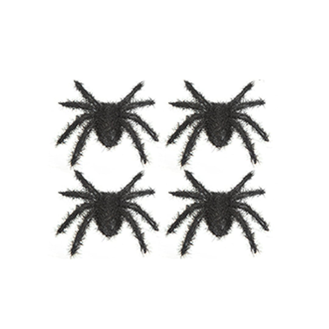 Black Furry Spider Halloween Decorations 7cm - Pack of 4
