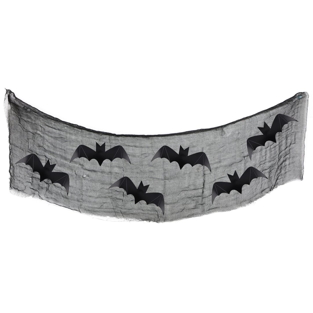 Black Gauze with Stick On Paper Bats Halloween Hanging Decoration 2.6m