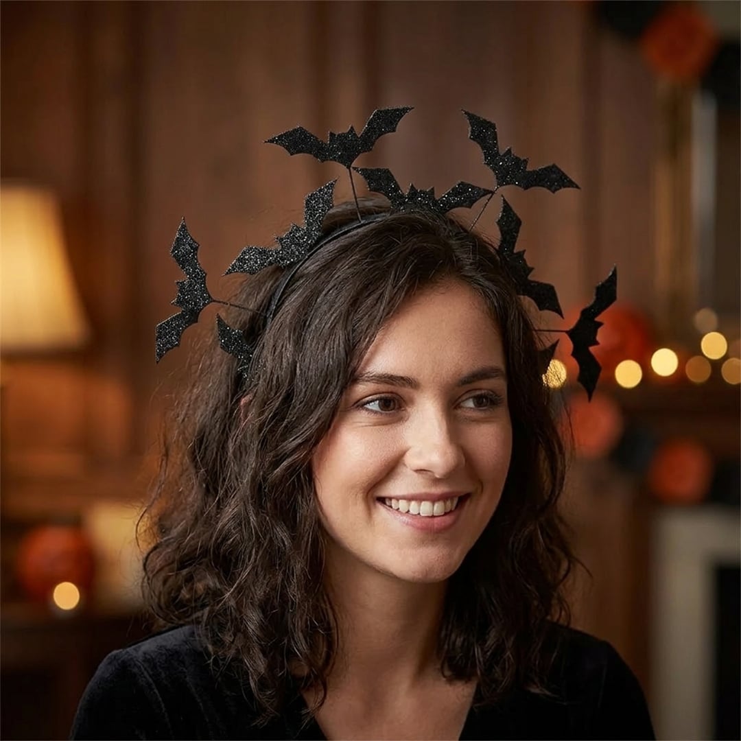 Black Glitter Bat Halloween Headband Fancy Dress Accessory
