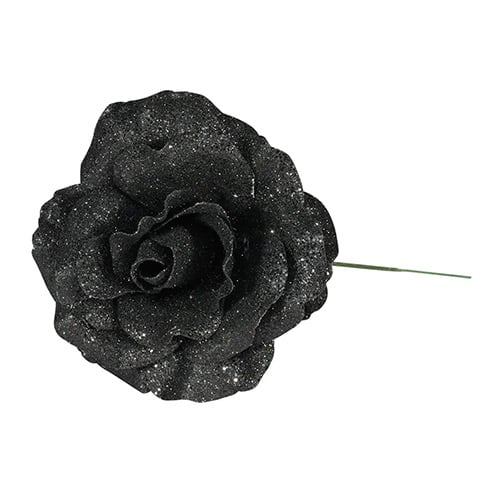 Black Glitter Rose Artificial Flower Decoration 26cm Product Image