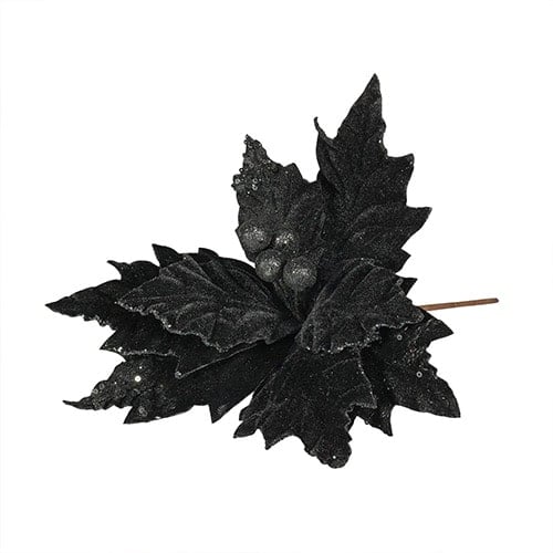 Black Glitter Velvet Poinsettia Christmas Pick Decoration 33cm Product Image