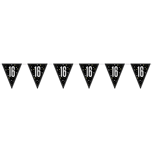 Black Glitz 16th Birthday Holographic Foil Pennant Bunting 274cm Product Gallery Image