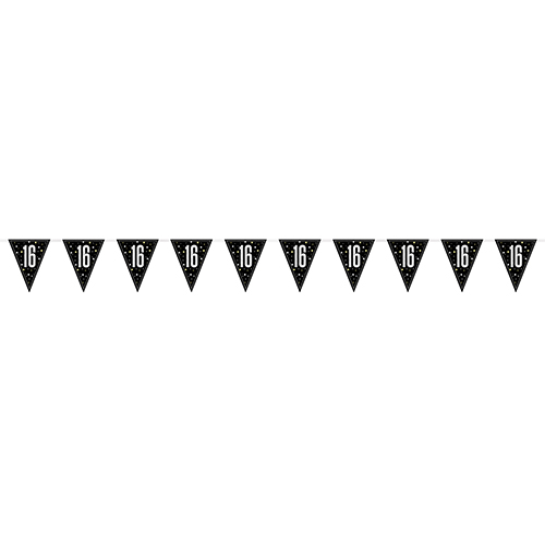 Black Glitz 16th Birthday Holographic Foil Pennant Bunting 274cm Product Gallery Image