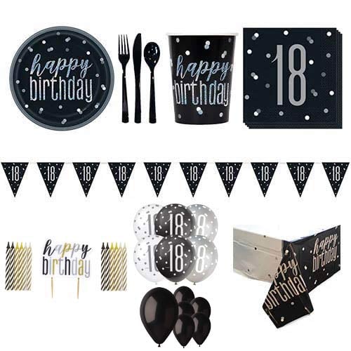 Black Glitz 18th Birthday 16 Person Deluxe Party Pack