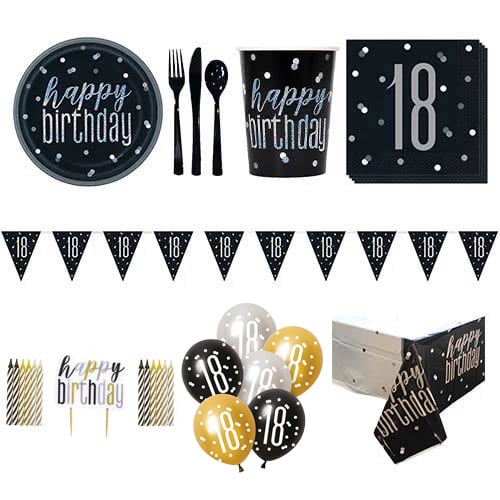 Black Glitz 18th Birthday 8 Person Deluxe Party Pack