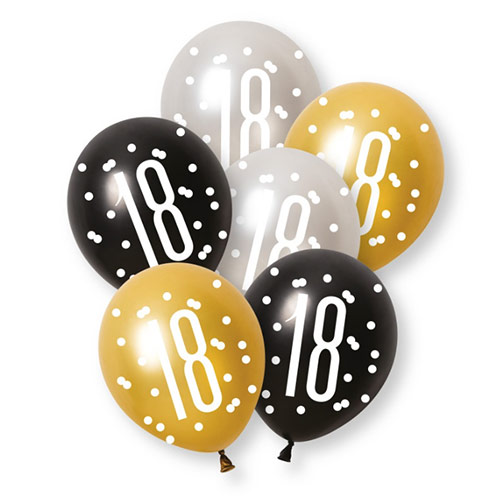 Black Glitz Pearlescent 18th Birthday Latex Balloons 30cm / 12 in - Pack of 6