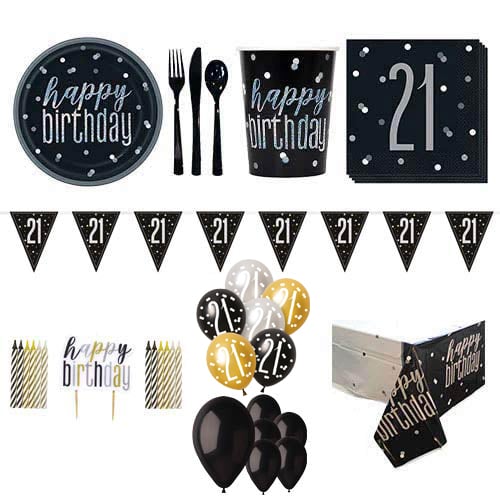 Black Glitz 21st Birthday 16 Person Deluxe Party Pack