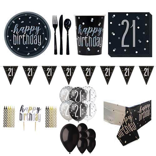 Black Glitz 21st Birthday 16 Person Deluxe Party Pack