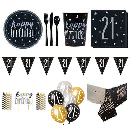 Black Glitz 21st Birthday 8 Person Deluxe Party Pack