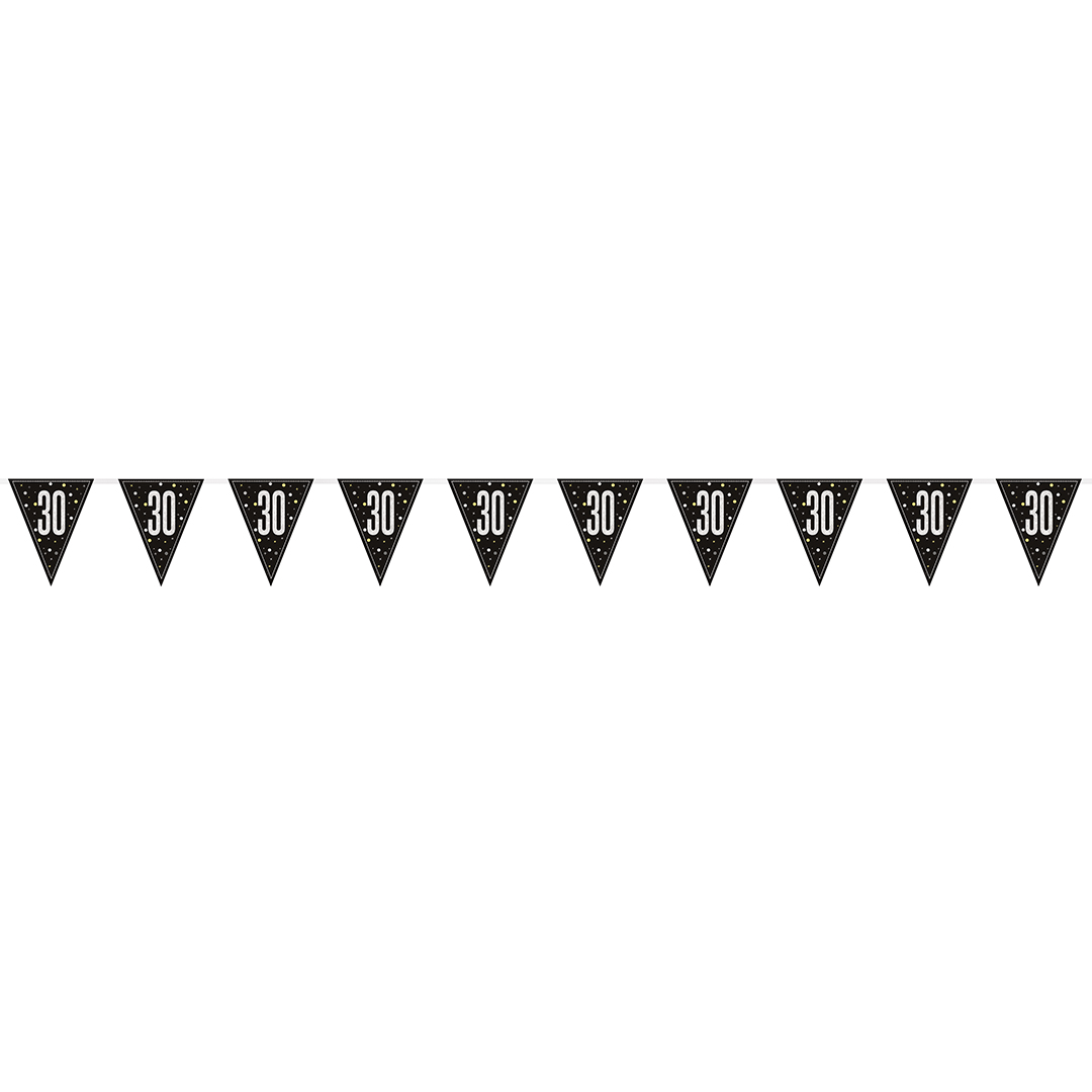 Black Glitz 30th Birthday Holographic Foil Pennant Bunting 274cm