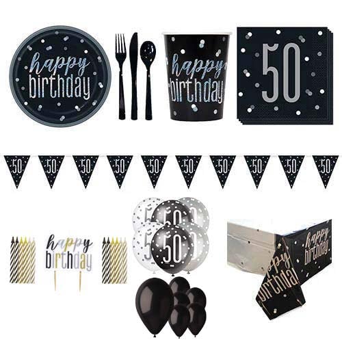 Black Glitz 50th Birthday 16 Person Deluxe Party Pack