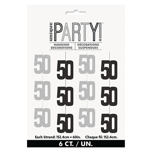 Black Glitz 50th Birthday Prismatic Foil Hanging Decorations 1.5m / 5 ft - Pack of 6 Product Gallery Image