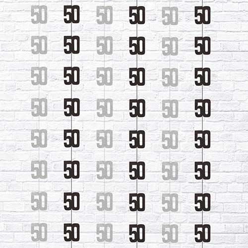 Black Glitz 50th Birthday Prismatic Foil Hanging Decorations 1.5m / 5 ft - Pack of 6 Product Gallery Image