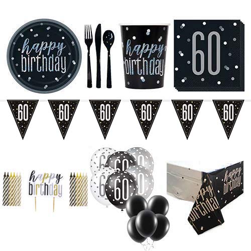 Black Glitz 60th Birthday 16 Person Deluxe Party Pack Product Image