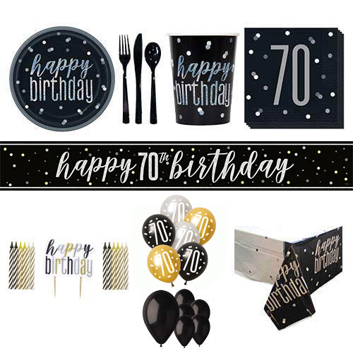 Black Glitz 70th Birthday 16 Person Deluxe Party Pack