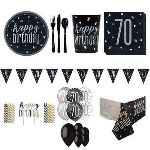 Black Glitz 70th Birthday 16 Person Deluxe Party Pack