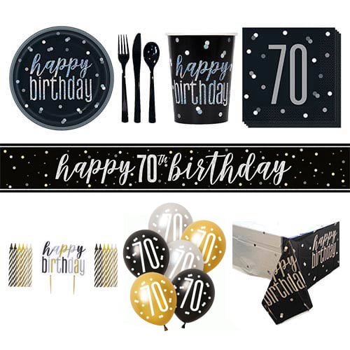 Black Glitz 70th Birthday 8 Person Deluxe Party Pack