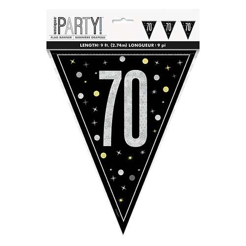 Black Glitz 70th Birthday Holographic Foil Pennant Bunting 274cm Product Gallery Image