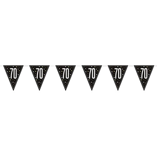 Black Glitz 70th Birthday Holographic Foil Pennant Bunting 274cm Product Gallery Image