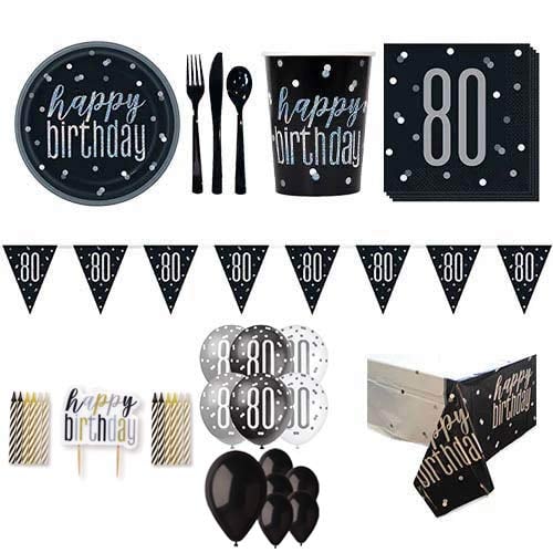 Black Glitz 80th Birthday 16 Person Deluxe Party Pack