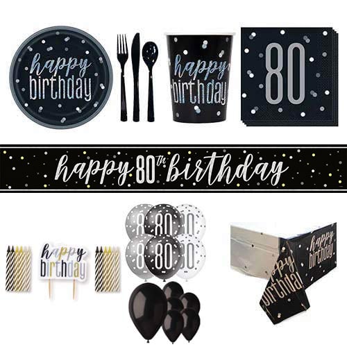 Black Glitz 80th Birthday 16 Person Deluxe Party Pack