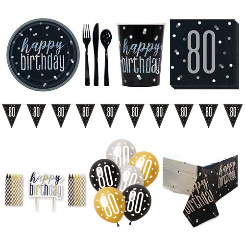 Black Glitz 80th Birthday 8 Person Deluxe Party Pack