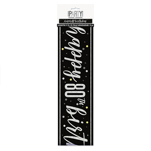 Black Glitz 80th Birthday Holographic Foil Banner 274cm Product Gallery Image