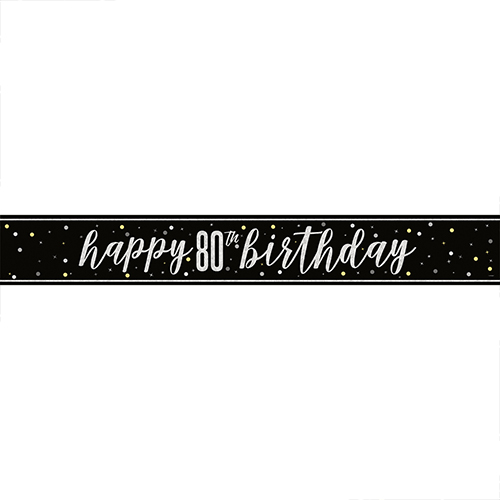 Black Glitz 80th Birthday Holographic Foil Banner 274cm Product Gallery Image