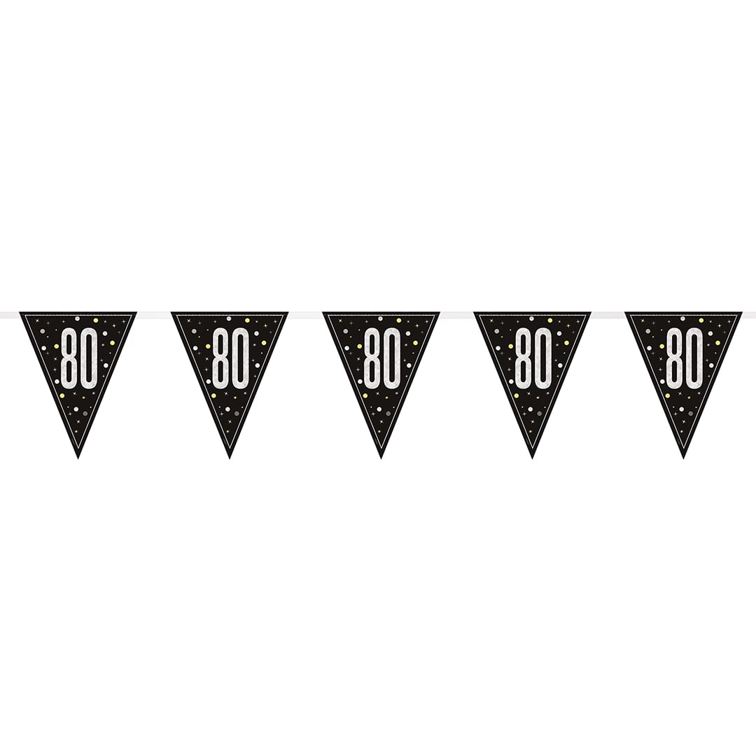 Black Glitz 80th Birthday Holographic Foil Pennant Bunting 274cm Product Gallery Image
