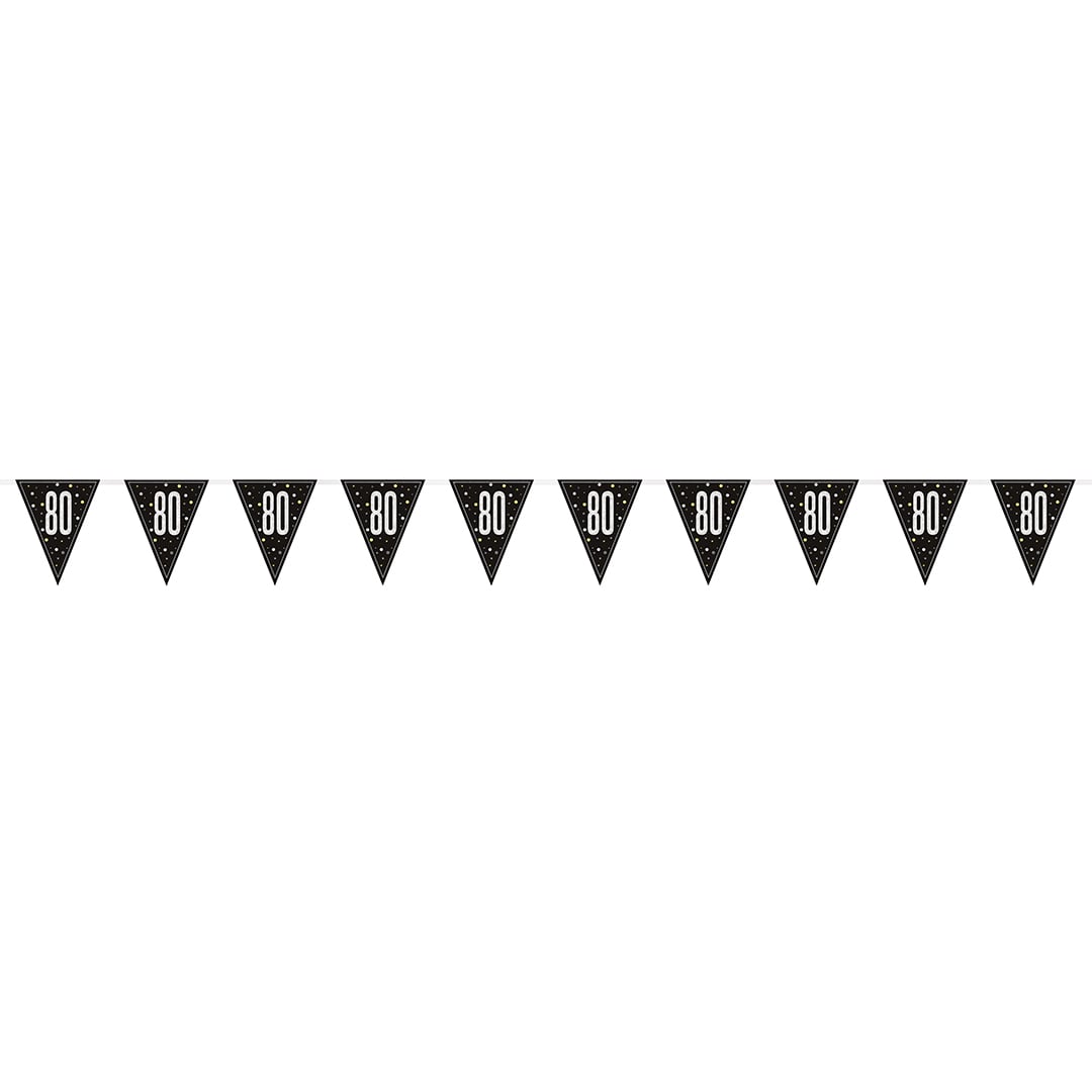 Black Glitz 80th Birthday Holographic Foil Pennant Bunting 274cm