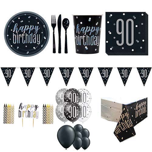Black Glitz 90th Birthday 16 Person Deluxe Party Pack Product Image