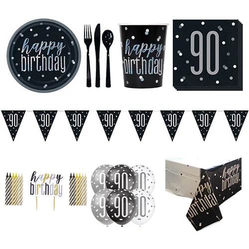 Black Glitz 90th Birthday 8 Person Deluxe Party Pack Product Image