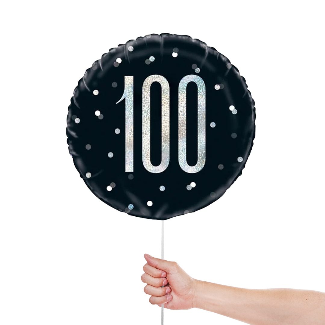 Black Glitz Age 100 Holographic Round Foil Helium Balloon 46cm / 18 in Product Gallery Image